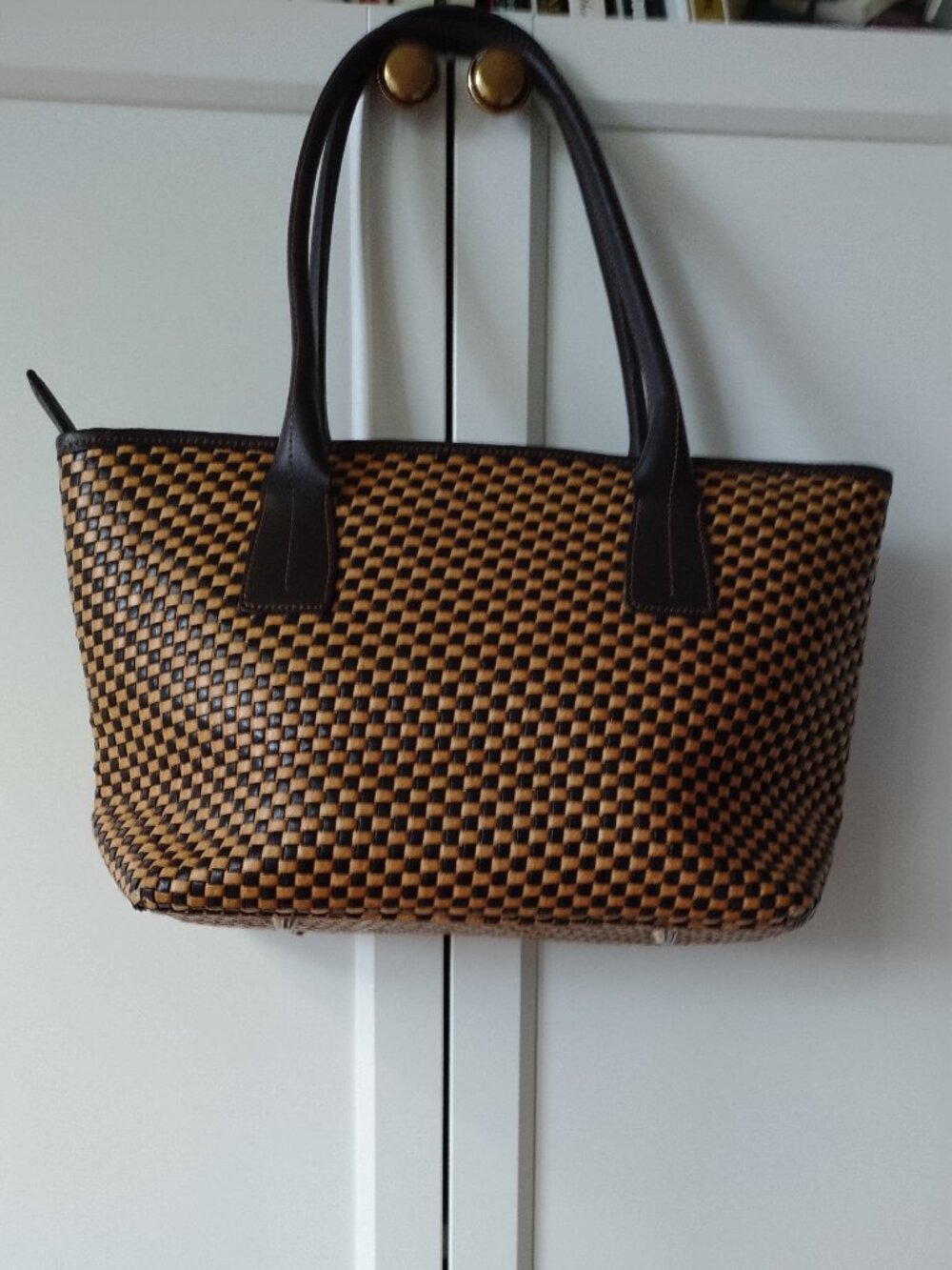 Italian Woven Leather Handbag Brown/Tan